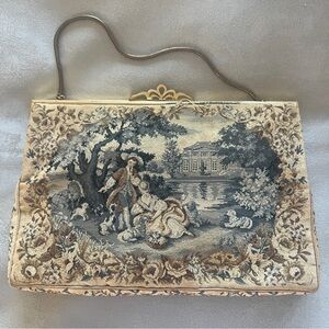 Vintage Tapestry Clutch with Scenic Design